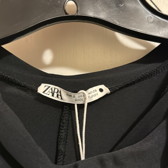 NWT Zara Black Mini Dress with Batwing sleeves, draped neck! Size S US - Picture 5 of 6